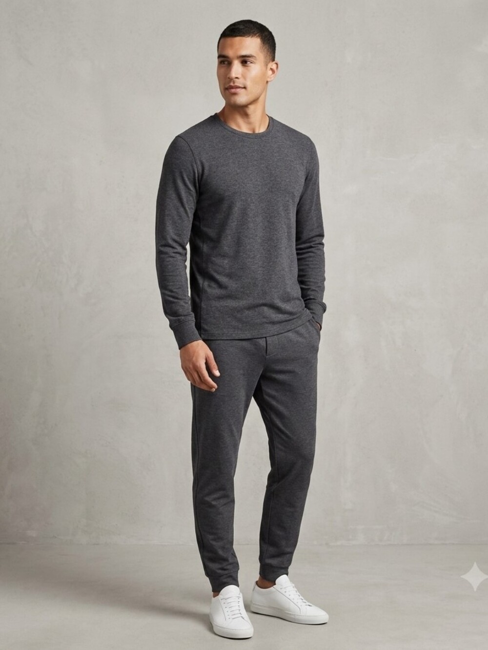 Kit and Ace Social Brushed Tailored Long Sleeve Tee Dark Gray
